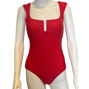 Kona Sol Red One-Piece Swimsuit With Deep Scoop Back & Plunge Neckline Size S
